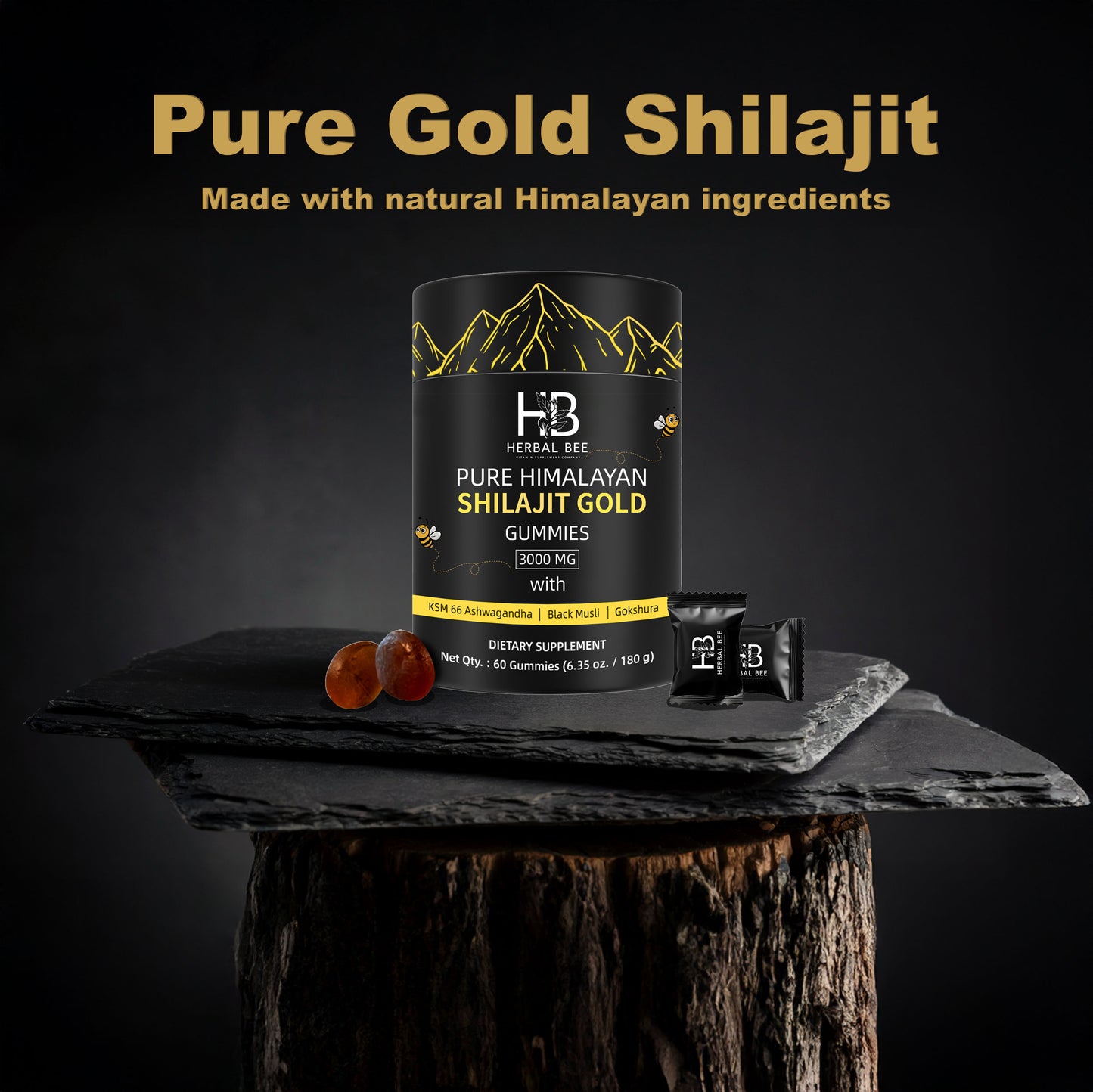 Shilajit Gummies: Pure Himalayan Shilajit with Ashwagandha & Fulvic Acid | 60 Gummies