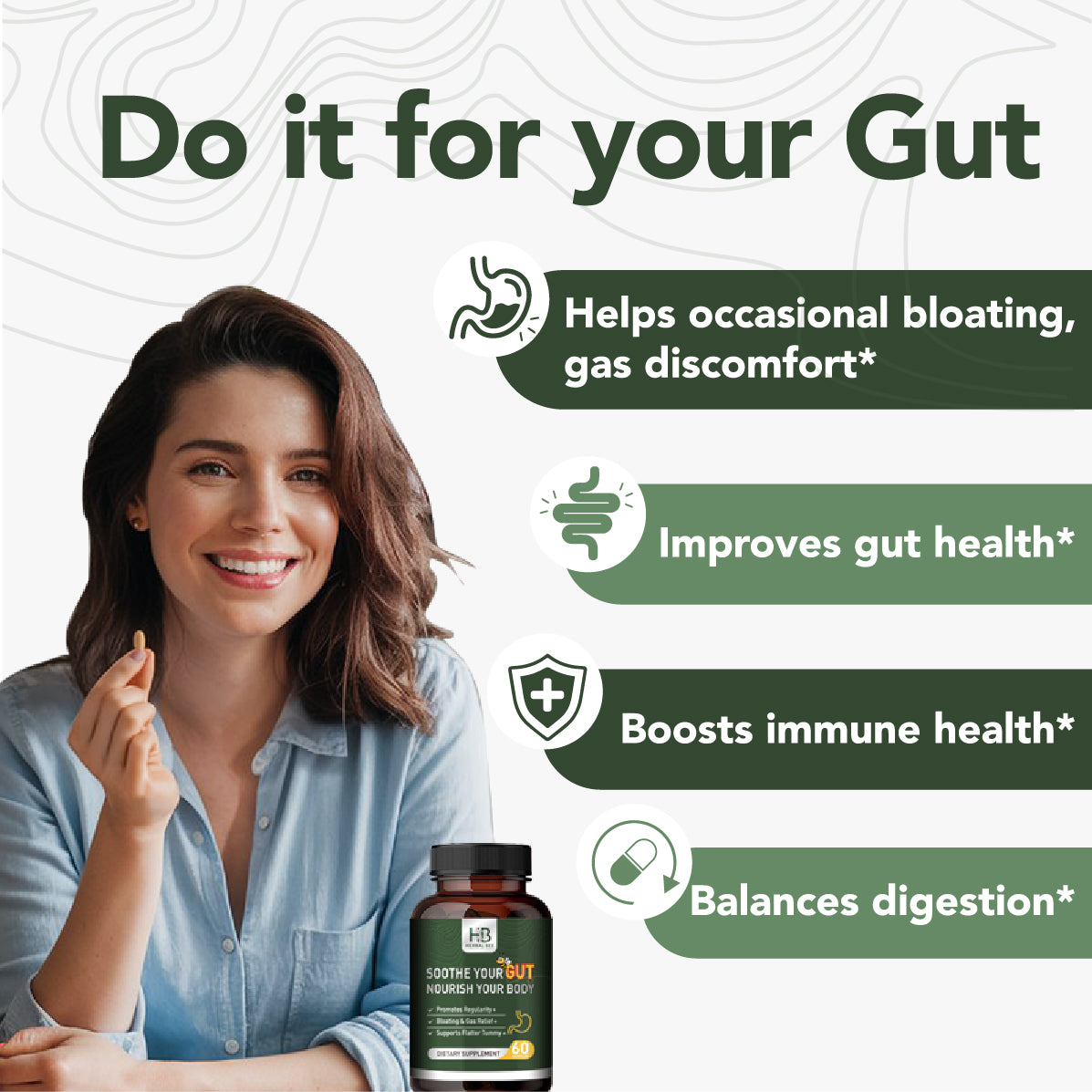 Gut Health - Gas and Bloating Relief, Constipation, Leaky Gut Repair | 60 Capsules