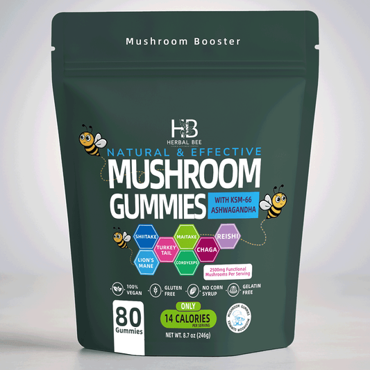 Organic Ashwagandha & Lions Mane Mushroom Gummies - Reishi, Cordyceps, Turkey Tail, Maitake | 80 gummies