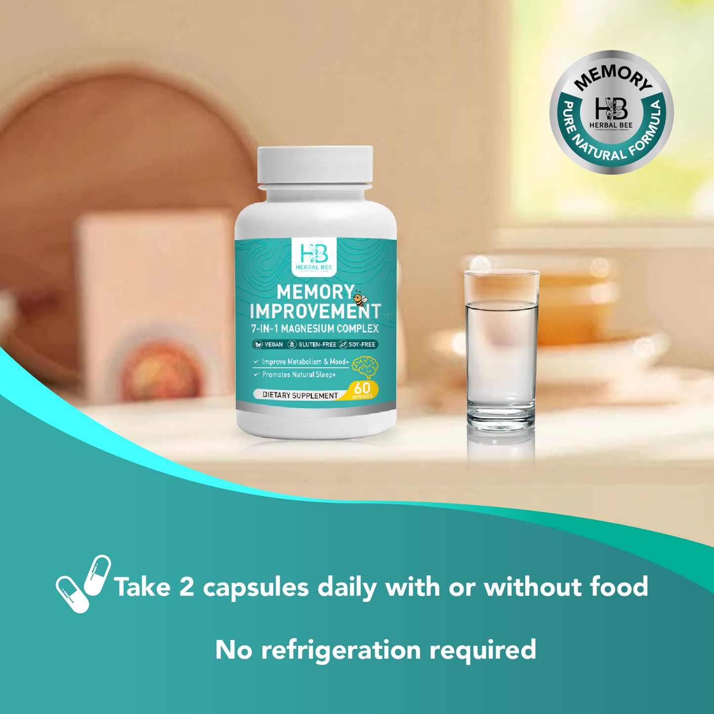 7-in-1 Magnesium Complex – Memory, Focus & Mood Support – Magnesium Glycinate, Citrate | 60 Capsules