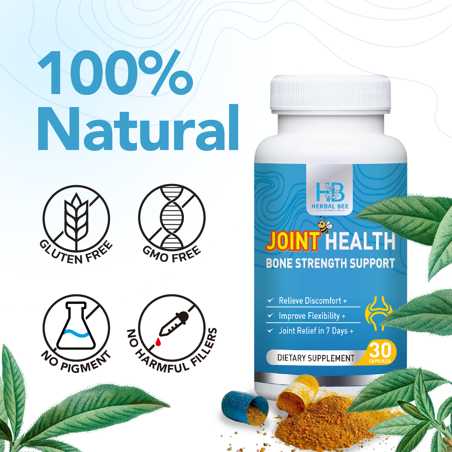 Joint Health Supplement – Turmeric, Boswellia, Hyaluronic Acid & Collagen | 30 Capsules