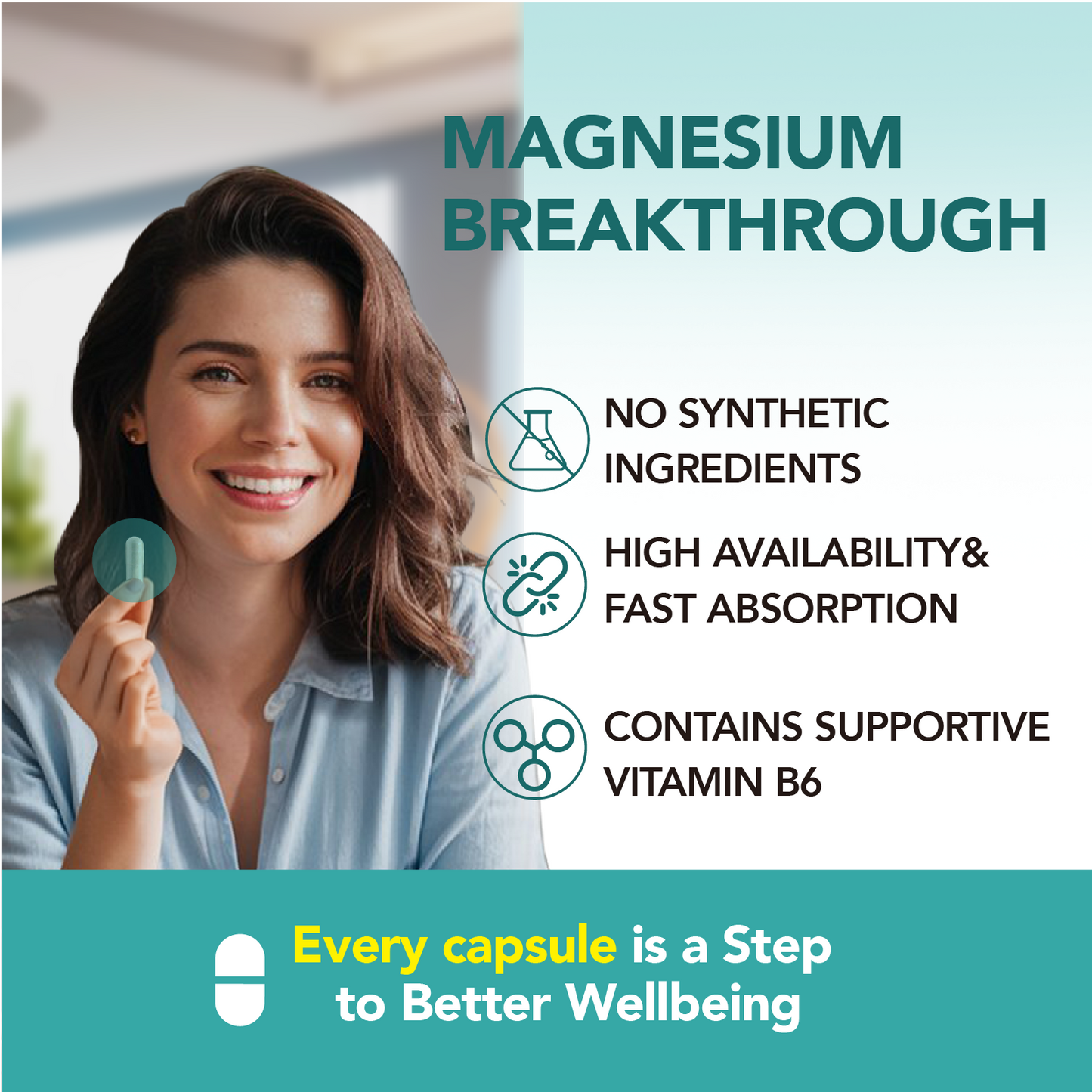 7-in-1 Magnesium Complex – Memory, Focus & Mood Support – Magnesium Glycinate, Citrate | 60 Capsules