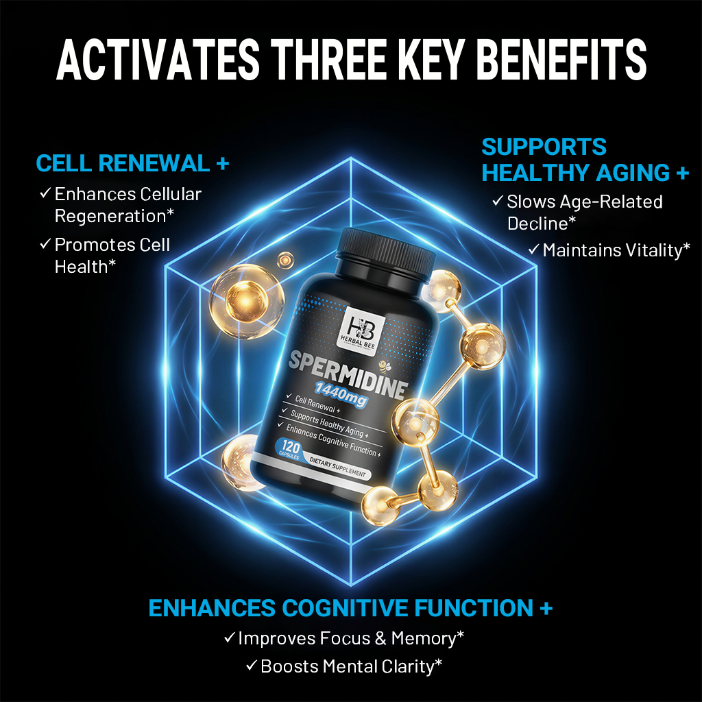 Herbal Bee Spermidine 1440mg, Cellular Renewal & Healthy Aging Support – Cognitive Function, Vitality & Longevity Support – 120 Capsules (120 Servings)
