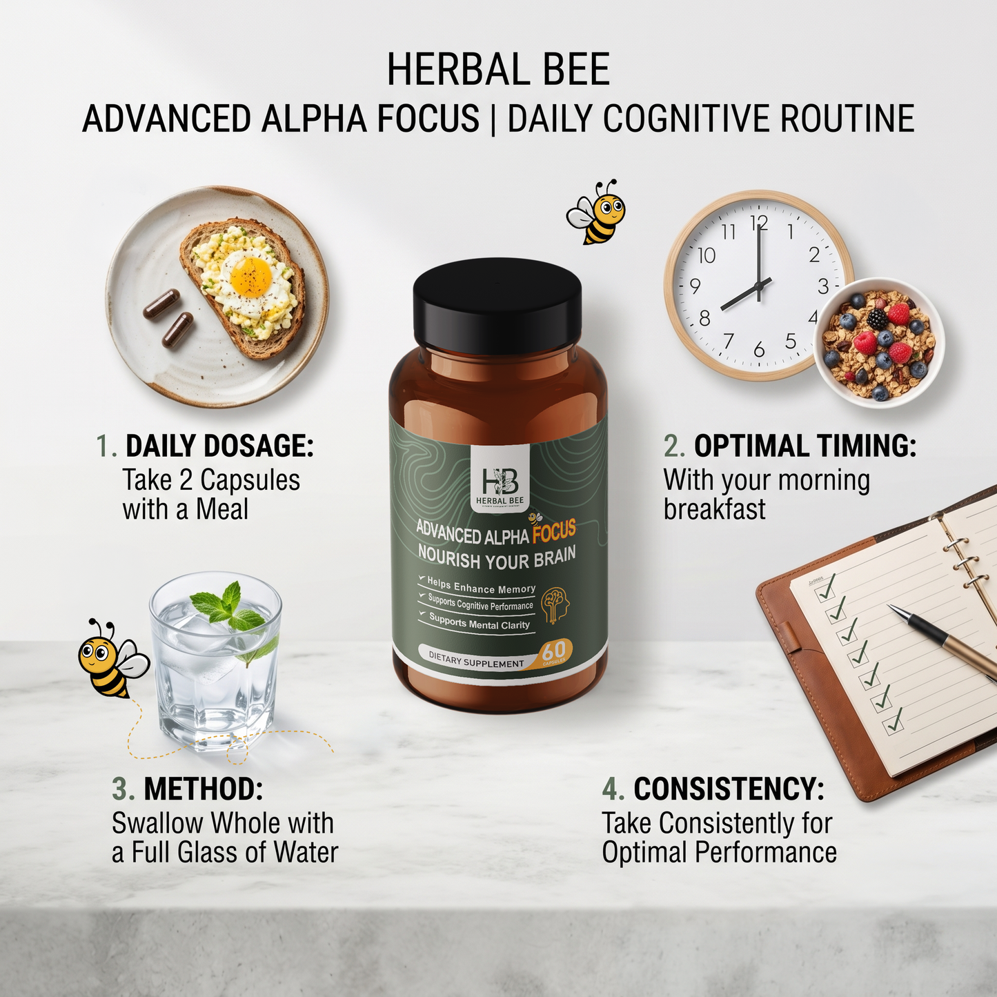 Advanced Alpha Focus Brain – Supports Memory, Cognitive Performance| L-Tyrosine, Ginkgo Biloba, L-Theanine | , 60 Capsules