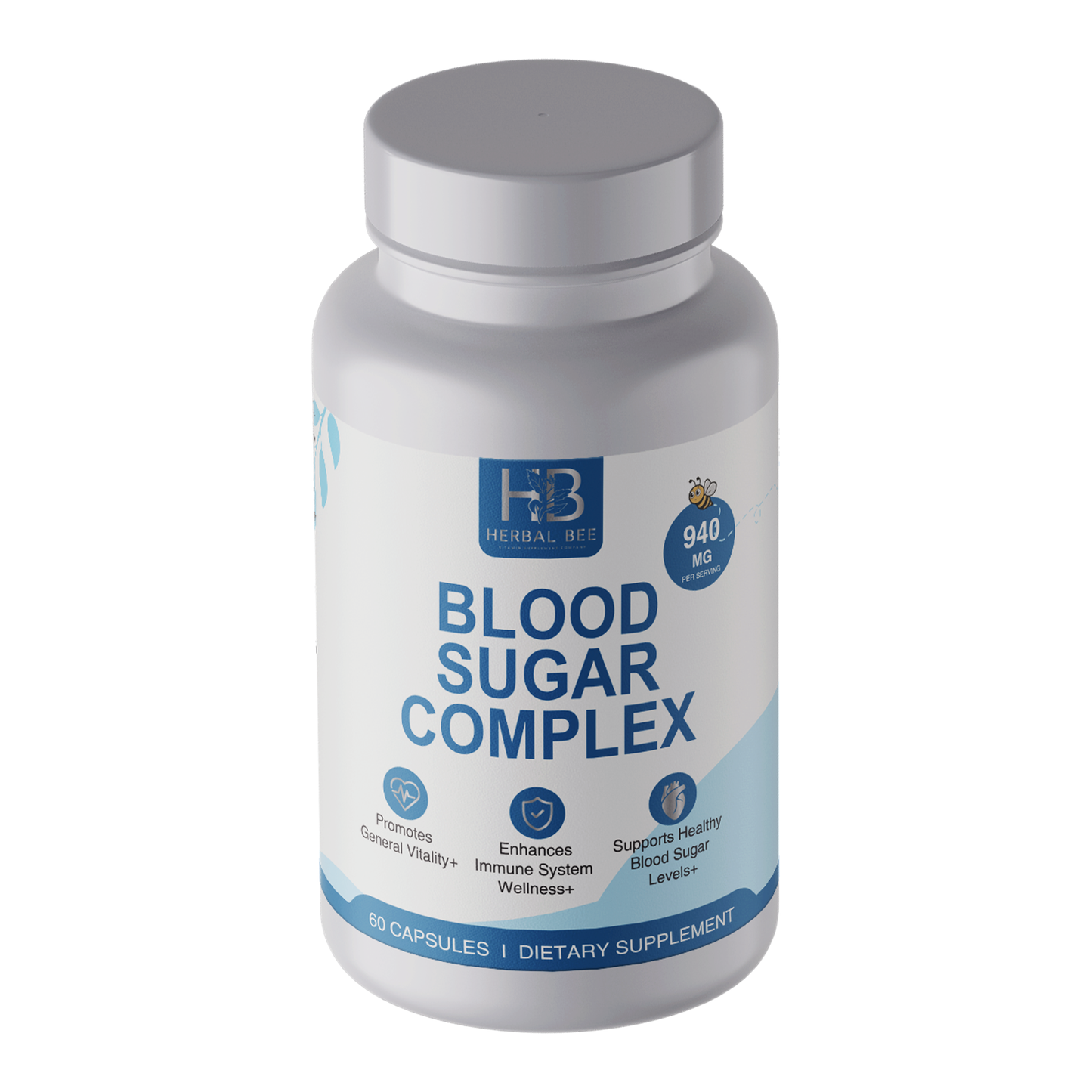 Herbal Bee Blood Sugar Complex Supplement – 940mg High Potency Formula | Supports Healthy Blood Sugar Levels | Berberine, Cinnamon, Gymnema Sylvestre | Certified, 60 Capsules