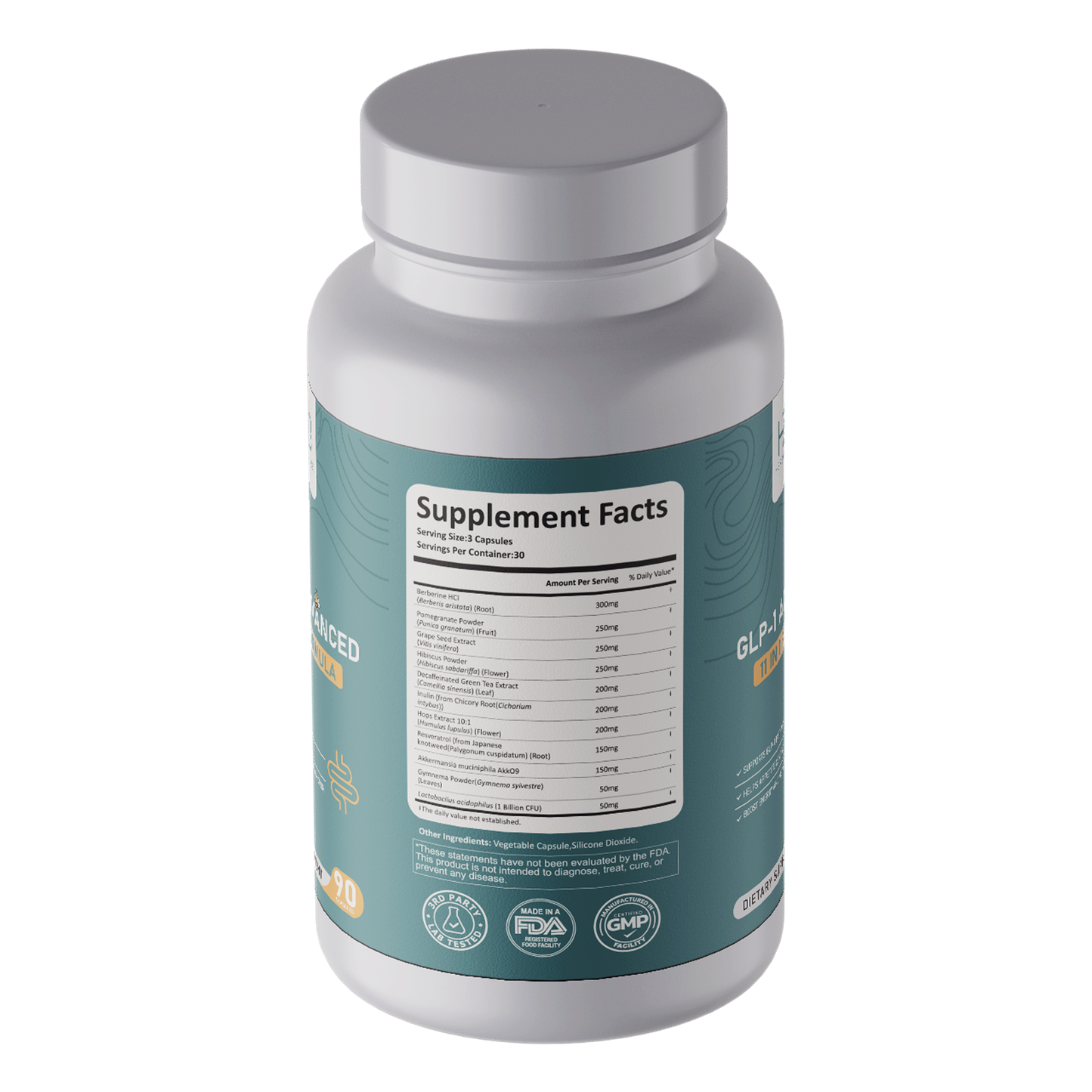 GLP-1 Advanced 11-in-1 Formula – Supports GLP-1 Pathways, Appetite Control | Berberine, Akkermansia, Gymnema Sylvestre, Resveratrol | 90 Capsules
