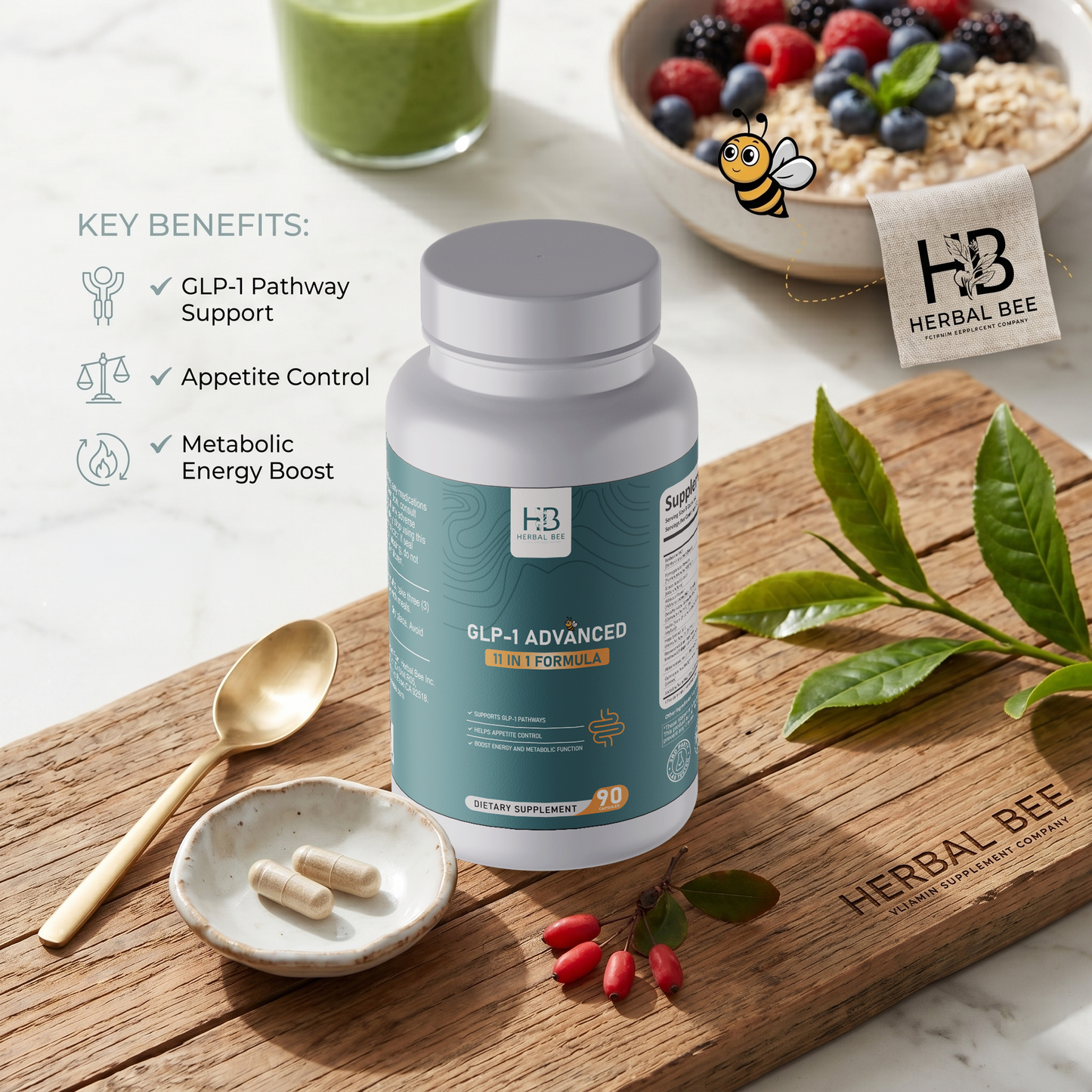 GLP-1 Advanced 11-in-1 Formula – Supports GLP-1 Pathways, Appetite Control | Berberine, Akkermansia, Gymnema Sylvestre, Resveratrol | 90 Capsules