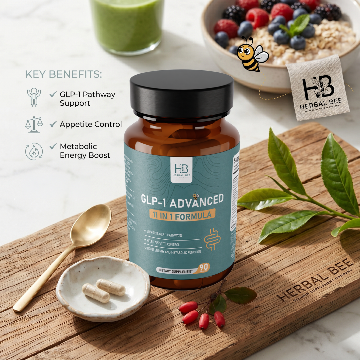 GLP-1 Advanced 11-in-1 Formula – Supports GLP-1 Pathways, Appetite Control | Berberine, Akkermansia, Gymnema Sylvestre, Resveratrol | 90 Capsules