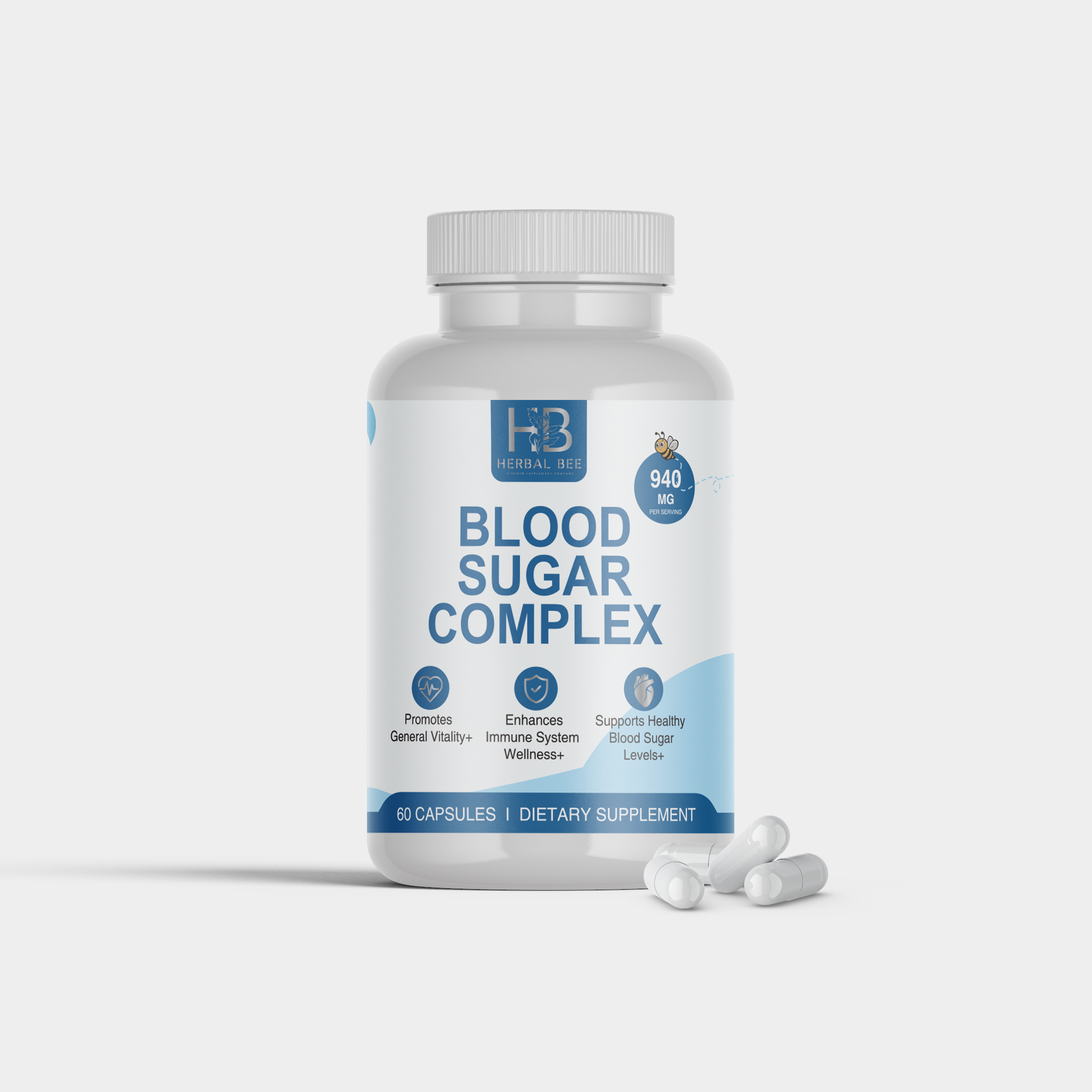 Herbal Bee Blood Sugar Complex Supplement – 940mg High Potency Formula | Supports Healthy Blood Sugar Levels | Berberine, Cinnamon, Gymnema Sylvestre | Certified, 60 Capsules