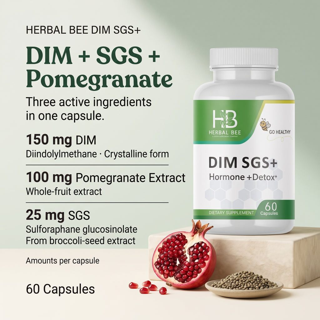 Herbal Bee DIM SGS+ three-ingredient formula: DIM, broccoli seed SGS and pomegranate