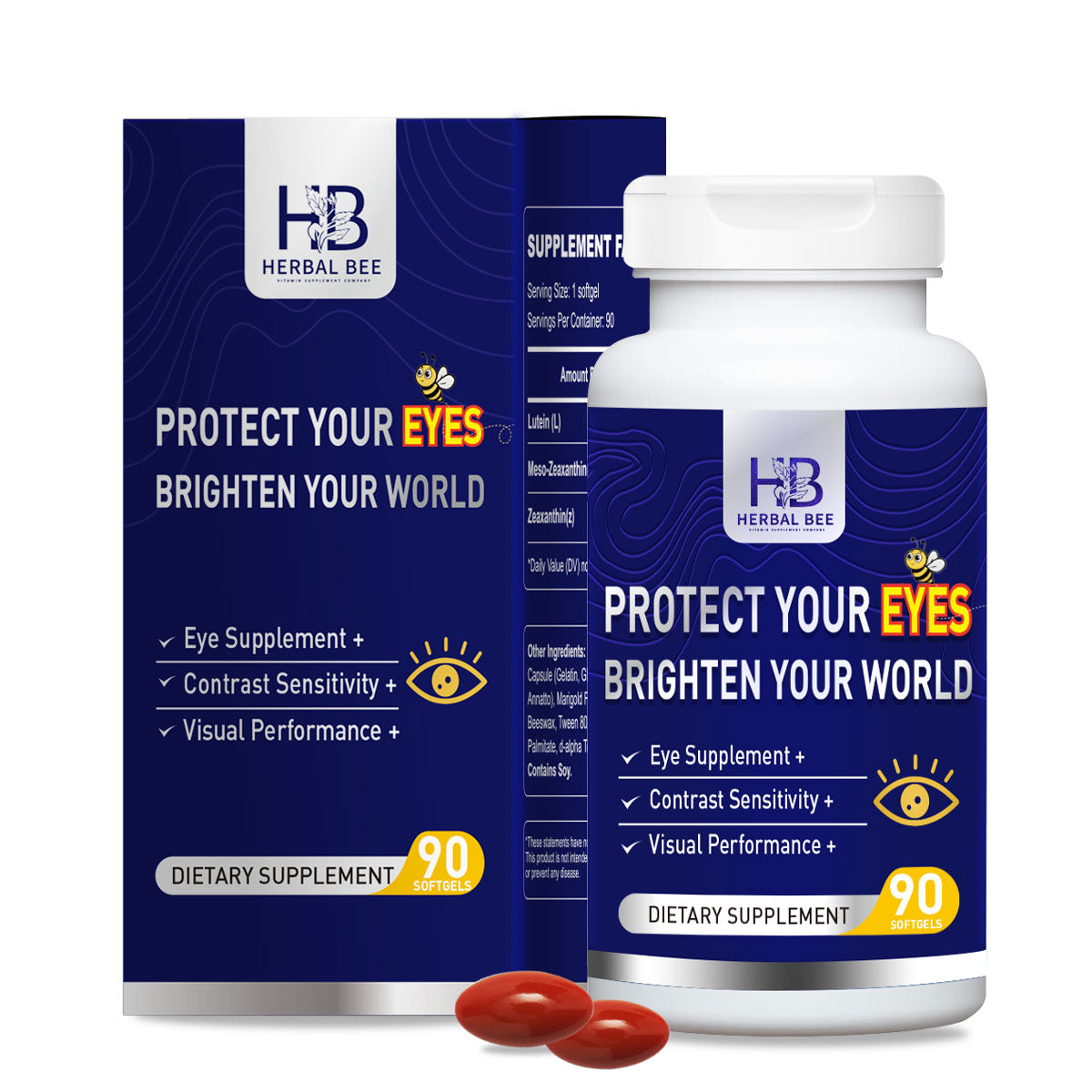 Herbal Bee Eye Supplement, 90 softgels with lutein 10 mg, meso-zeaxanthin 10 mg and zeaxanthin 2 mg
