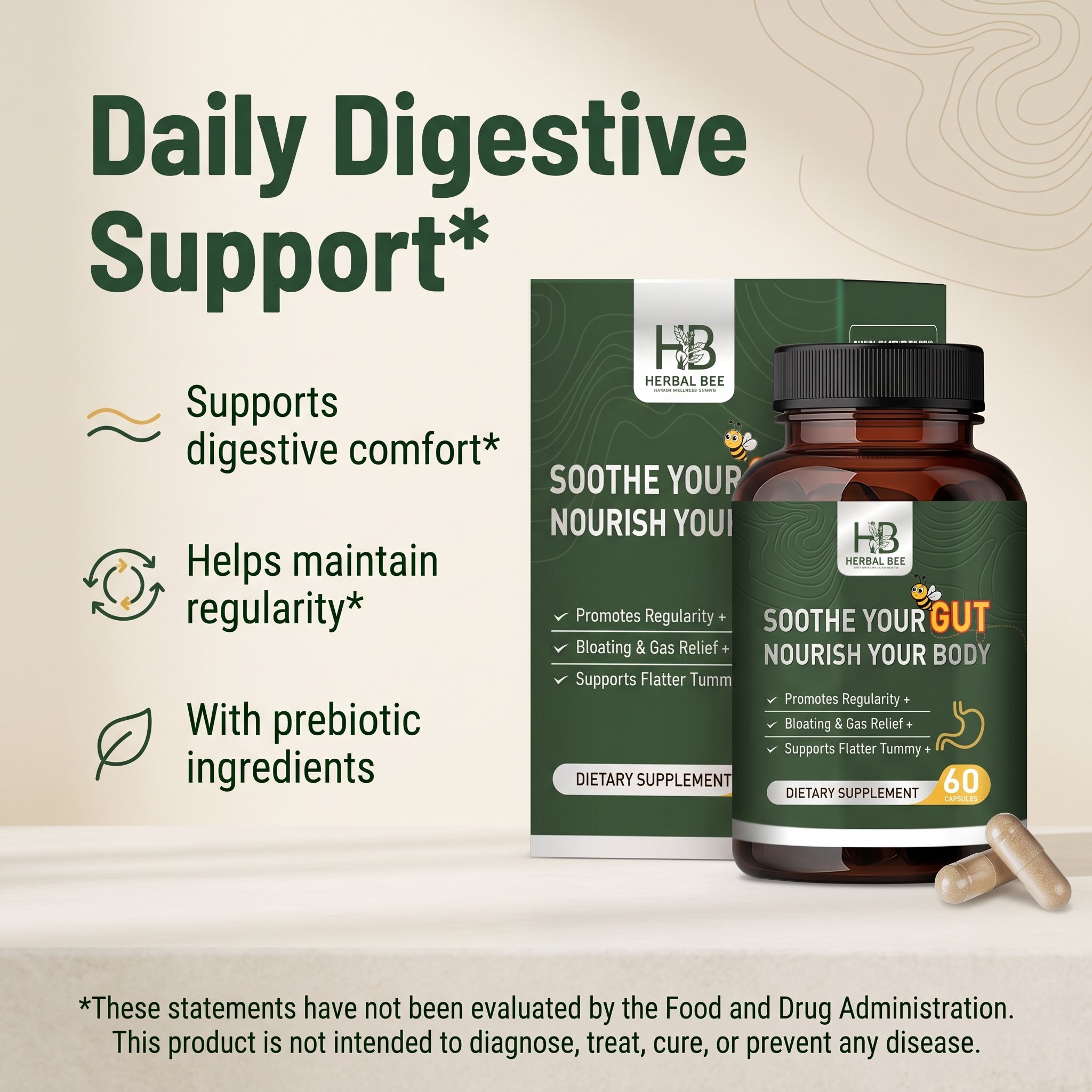 Gut Health - Gas and Bloating Relief, Constipation, Leaky Gut Repair | 60 Capsules