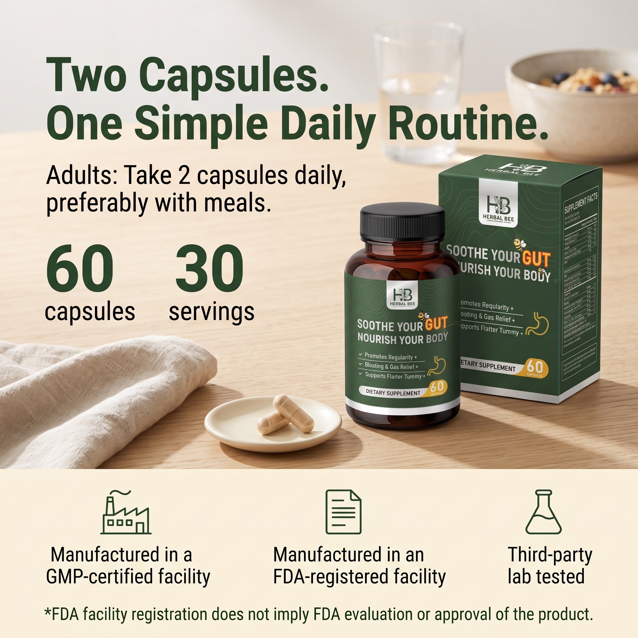 Gut Health - Gas and Bloating Relief, Constipation, Leaky Gut Repair | 60 Capsules