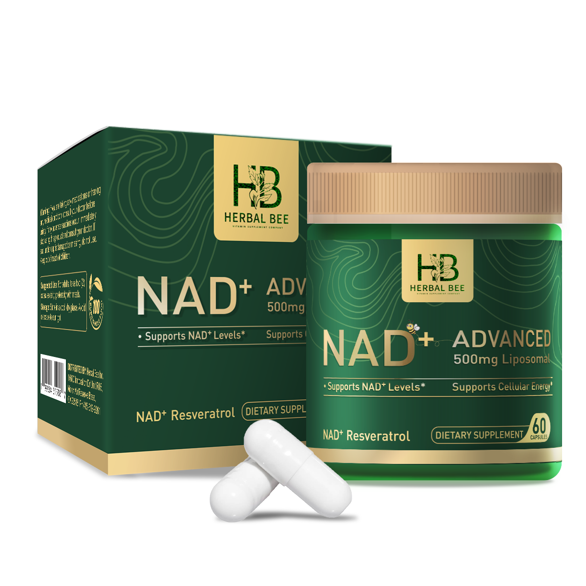 Herbal Bee Liposomal Nad+, Cellular Energy & Mitochondrial Support – Healthy Aging & Antioxidant Support – 60 Capsules (30 Servings)