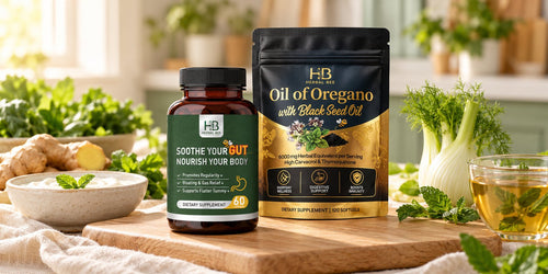 Herbal Bee Gut Health and Oil of Oregano with yogurt, ginger, fennel and greens